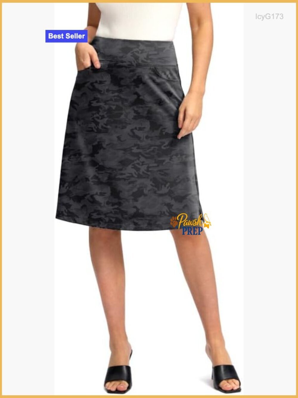 Knee Length Skort with Zipper Pockets Stretchy A-Line Midi for Travel Work Golf